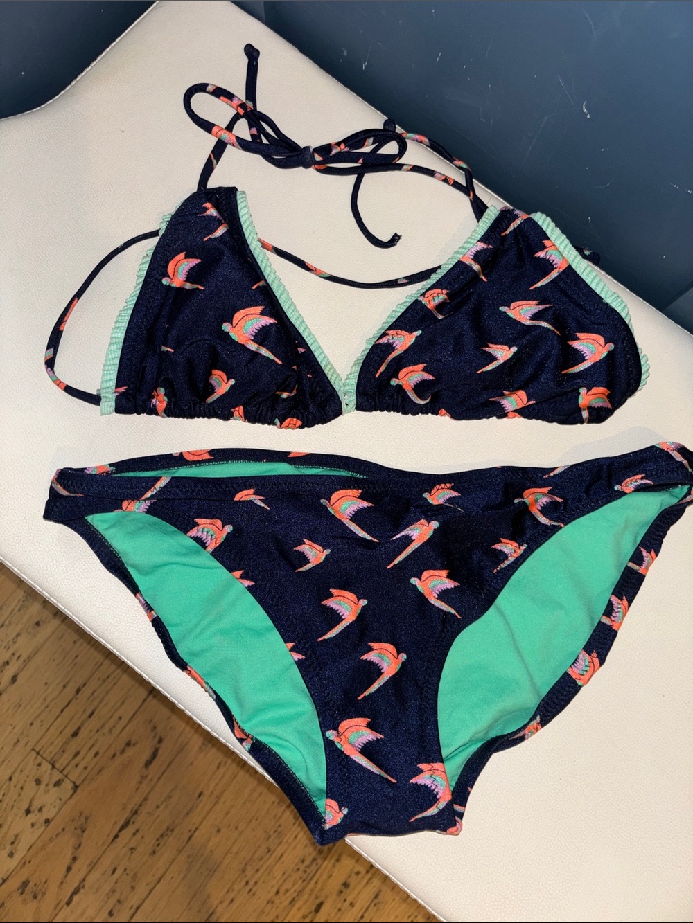 Xhilaration Mint Green Bikini‎ Top with Navy Trim